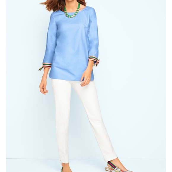 Talbots stripe Gross grain-Ribbon tie sleeves blue top / tunic Sz 2X - Picture 6 of 6